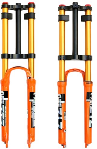 splumzer Fahrrad Federgabel 26/27.5/29 für Mountainbike DH Air Double Shoulder Downhill Abseilen Stoßdämpfer Straight Tube Ultralight Fahrrad Stoßdämpfer Zugstufeneinstellung (27.5 Zoll, Orange)