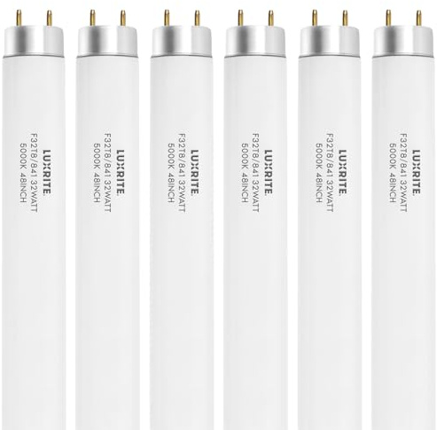 LUXRITE 48 Inch T8 Fluorescent Tube Light Bulb, F32T8/850, 32W, 5000K Bright White, 2800 Lumens, G13 Medium Bi-Pin Base, 4-Pack