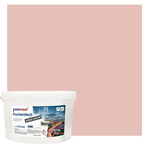 Preismaxx Perfektweiß Wandfarbe rot matt 2,5L - Innenwandfarbe für kreative Wandgestaltung, Innenfarbe rosenquarz, hohe Deckkraft Klasse 2, Trendfarbe für Wohnzimmer, Akzentfarbe