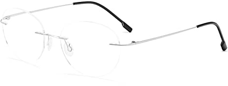 KoKoBin Round Randlos Lesebrille super Light Titanlegierung Lesehilfe für Damen und Herren (Silber, 1, diopters)