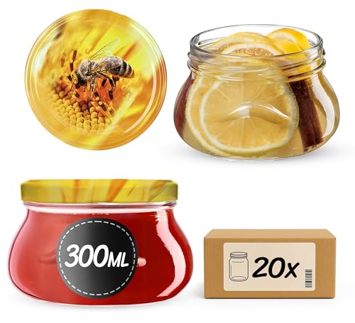 KADAX Set med 20 syltburkar 300 ml TO82, konserveringsburkar förvaringsburkar masonburk med skruvlock, lufttäta skruvglas, honung och sylt