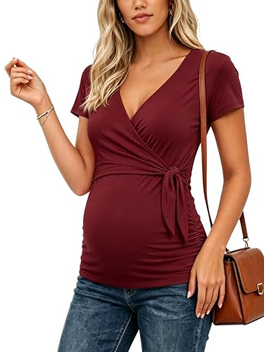 Love2Mi Damen Stillshirt Kurzarm & Langarm Umstandsshirt Umstandsmode V-Neck Schwangere Nursing Tops