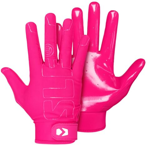 SLEEFS Youth Football Gloves for Boys and Girls, Neon Pink Sticky Receiver Flag Football Gloves for Youth, Adult Men or Women, Stretch Fit, No Slip, Perfect Grip, Machine Washable, Large