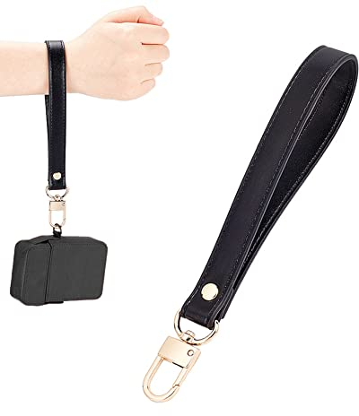 WADORN Correa de muñeca de piel, 21 cm, llavero de piel sintética para bolso de teléfono móvil, correa de muñeca a mano, llavero de cartera, cordón de repuesto de muñeca para hombre y mujer, negro