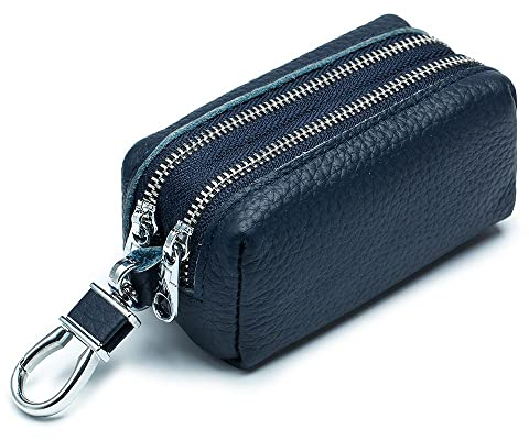 LUMoony Leder Autoschlüssel Tasche Männer 1Pcs Schlüsseletui Key Mit Haken Autoschlüssel-Geldbörse mit Doppelter Reißverschluss Small Key Bag Autoschlüssel Signal Abschirmbox