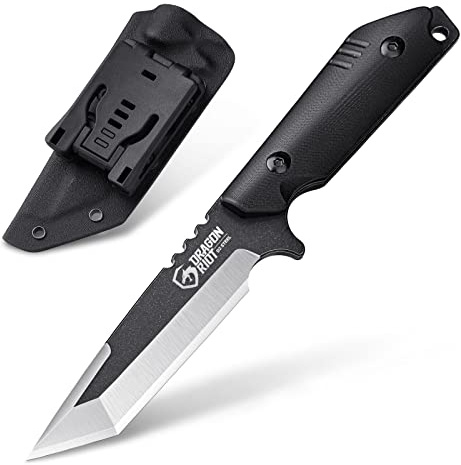 DRAGON RIOT Couteau Extérieur Lame Fixe avec étui, Couteau Bushcraft Tull Tang, Couteaux de Camping avec Manche G10, Cadeaux pour Hommes