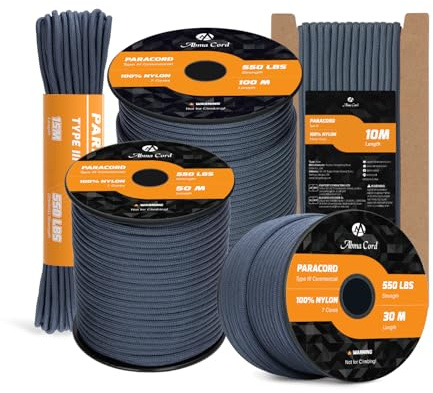 Abma Cord Paracord 550 4mm 100M 100% Nylon Seil Typ III Schnur mit 7 Kern für Basteln, Camping, Survival, Outdoor - Max. 250kg (550lbs) - Navy Blau