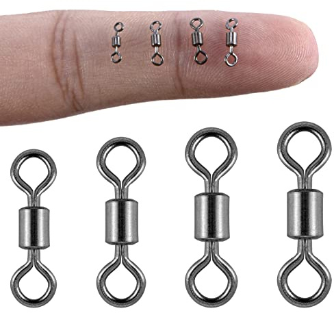 Alwonder 100PCS Micro Swivels for Fly Fishing, Small Rolling Barrel Swivels Fly Fishing Tackles, High Strength Barrel Swivel Hook line Connector with Black Nickel Coating-7LB