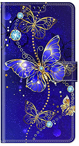 Wuhaizher Honor Magic 5 Pro Hülle Stoßfest, Honor Magic 5 Pro Handyhülle Leder Wallet Book Flip Cases mit Magnetständer View Card Holder Protector Cover für Honor Magic 5 Pro, Blauer Schmetterling