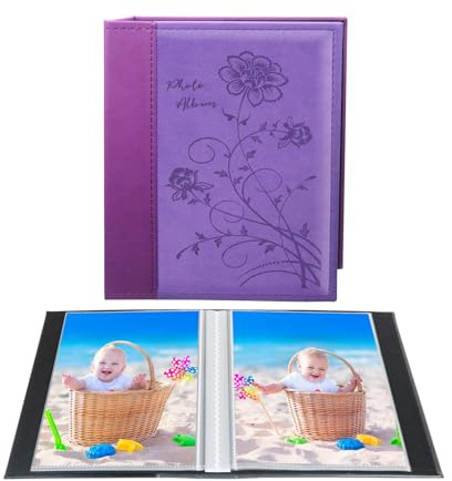 Artmag Photo Album 5x7 Clear Pages Pockets Leather Cover Slip Slide in Photo Album Book Holds 50 Vertical 5x7 Photos Picture Book for Wedding Family (Purple)