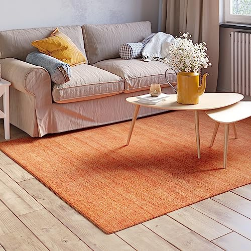 MY-RUG Wollteppich 80 x 150 cm aus Schurwolle - Handgewebter Naturteppich | Extra schwere Oeko-Tex Qualität für Wohnzimmer und Schlafzimmer, robust, pflegeleicht, Unikat in Rost Rot Orange