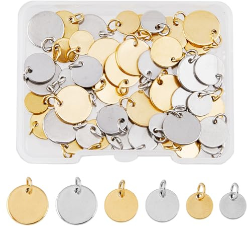 SUPERFINDINGS 48 Pcs 304 Edelstahl Blank Stamping Tag Anhanger 8/10/12mm Stanzen Blanko Tags Charms Flache Runde Leere Stempelanhänger Anhänger Hundemarke Haustier ID Tags Für Schmuckherstellung