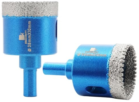 Dry Diamond Core Drill Bit Set,BRSCHNITT 2pcs 38mm Diamond Hole Saw Core Drill Bit with Triangle Shank for Porcelain Tile Ceramic Stone Granite Marble