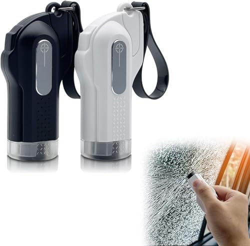 2 Stück Notfallhammer fürs Auto,Bus,Fensterbrecher,Rettungswerkzeug,Belt Cutter,Nothammer mit 2 In 1 Gurtschneider,Sicherheitshammer mit Gurtmesser, Emergency Rescue Car Tool Key Ring(Schwarz Weiß)