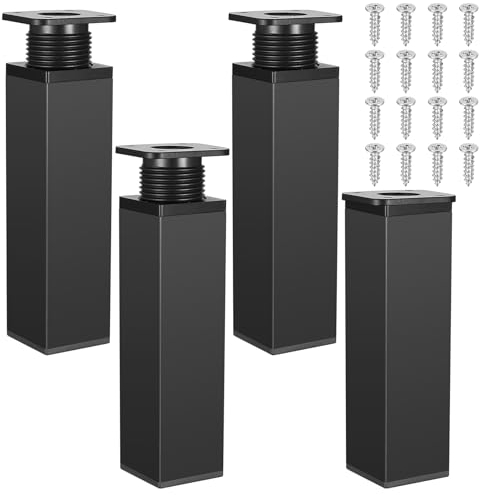 Gaomoeny 4 STK Möbelfüße höhenverstellbar eckig, Schrankfüsse, Schrankbeine, Tischbeine, Möbelbeine, Tischfuß Aluminiumlegierung für DIY Möbel (15cm Schwarz)