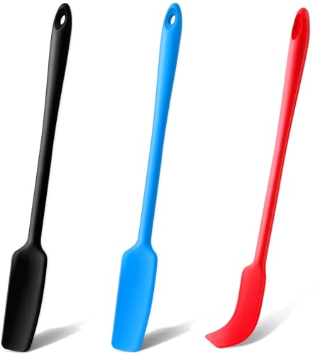 Mabor 3 spatole in silicone per barattoli con manico lungo, raschietto per cottura antiaderente resistente al calore spatola sottile raschietto per barattoli burro di arachidi accessori da cucina