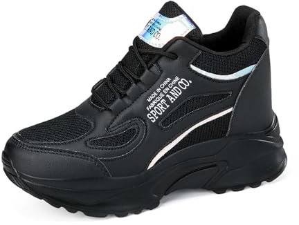 MIXSEN Baskets Compensées Femmes Chaussure de Course Marche Sport Tennis Légères Respirante Basses Compensées Talon 8 cm Sneakers(Noir,39EU)