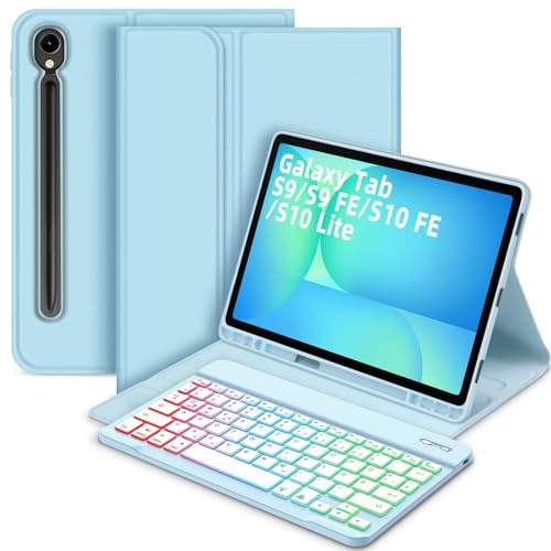 Bettdow für Samsung Galaxy Tab S10 Lite/ S10 FE 10,9 2025 Tastatur Hülle, QWERTZ Layout Abnehmbarer Beleuchtete Tastatur mit Hülle für Galaxy Tab S10 FE 10,9 Zoll/ S9 FE 10,9 Zoll/ S9 11 Zoll, Blau