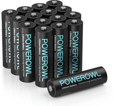 POWEROWL AA Batterien 1,5 V Lithium Batterie AA 16 Stück (Nicht Wiederaufladbare) für High-Tech Geräte Lithium AA Batterien hohe Kapazität langlebig