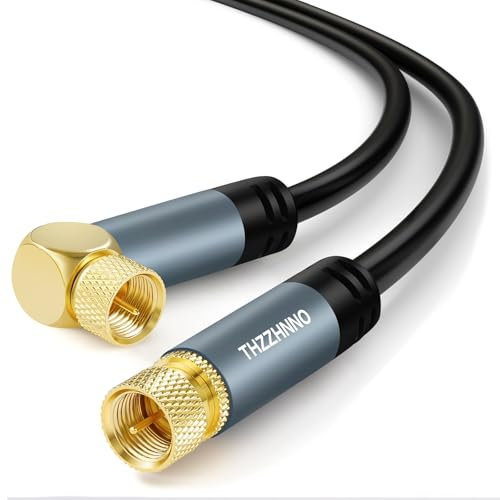 Thzzhnno TV Aerial F-type Coaxial Cable Right Angle 1M, 90 Degree Angled to Straight Male Cord, Coax Cable for HDTV, CATV, DVB-T2/C/S, Cable Modem, Radio, Satellite Receivers