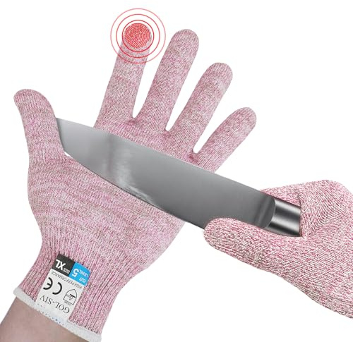 GOL-SIV A5 Cut Resistant Gloves, Safety Work,Kitchen Cutting Gloves,Oyster Shucking,Wood Carving, Meat Cutting, Fish Handling (Pink, XL)