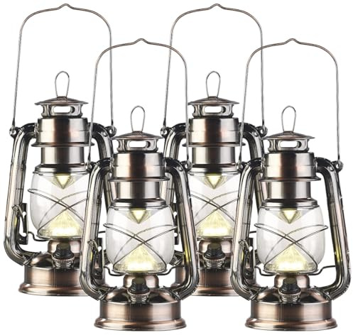 Lunartec Kleine Sturmlampe: 4er-Set Helle LED-Sturmlampen, Batterie, 200lm, 3W, warmweiß, Bronze (Elektrische Petroleumlampe, Zeltlampe LED)