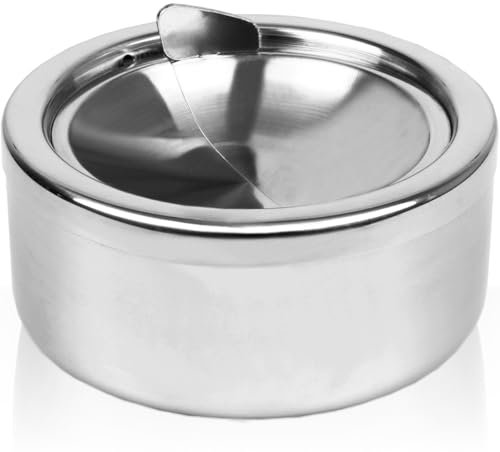 4x Aschenbecher Edelstahl mit Deckel Windaschenbecher Klappaschenbecher für Innenraum und Draußen (4 Stück)