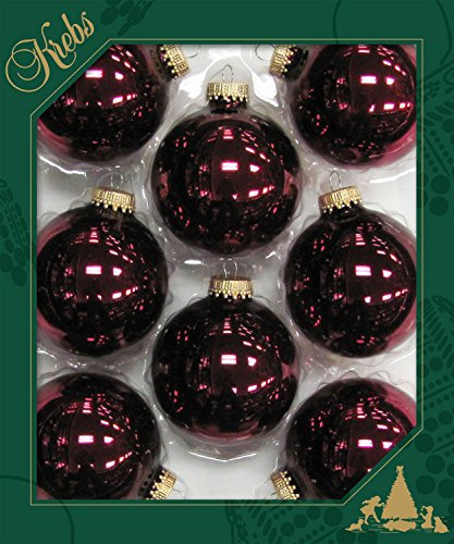 Krebs Glas Lauscha - Weihnachtsdekoration/Christbaumschmuck aus Glas - Unifarbende Kugeln - Menge: 8 Stück - Farbe: Burgunderrot - Größe: ca. 7 cm