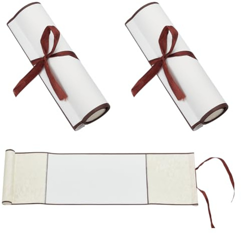 WEBEEDY 3 Stück Leerrolle Papier Zum Schreiben 50x15 cm | hängende schriftrolle aus papier;mit holzstäben zur wandmontage;kompakt und reisetauglich;für chinesische kalligrafie malerei