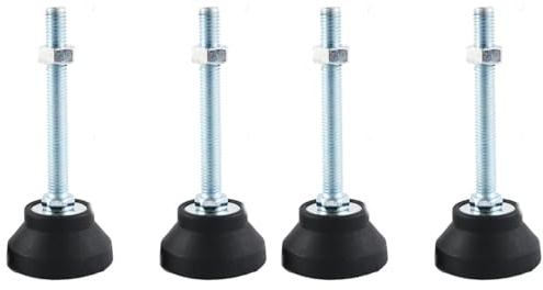 BORDSTRACT M8 Leveling Feet | D40 M8 L80 4Pc | Rubber Metal | Twist-to-Lift for Uneven Floors | For Table Chair Sofa Workbench Dresser Bench Cabinet, Fits M6 Inserts Only, Heavy Duty Use