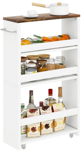IBUYKE Slim Storage Cart 15cm, Rolling Kitchen Storage cart on Wheels for Small Spaces, 4-Tier Narrow Storage Trolley, Slide Out Utility Cart for Kitchen, Bathroom, Laundry,White WST005W