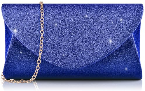 PACETAP Clutch-Geldbörsen für Damen, Handtasche mit Kette für Damen, formell, Abendtasche für Hochzeit, Party, Cocktail, Abschlussball, Abendessen, Glitzer, Königsblau
