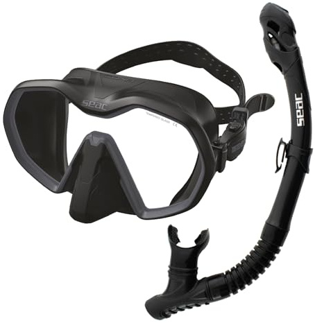 SEAC Set Bis Icona Dry, Hochwertiges rahmenloses Maske- und Schnorchelset für das Gerätetauchen