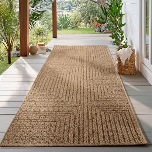 HomebyHome Outdoor Teppich Läufer 80x250 cm Wetterfest Pflegeleicht Jute Natur Optik Skandinavisches Design für Flur Küche Terrasse Balkon