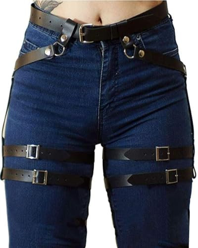TPZORJX Punk Pelle Vita Catena Catena,Cintura sexy in pelle per la pancia in vita cintura per corpo imbracatura gamba giarrettiera coscia accessori gioielli per mascherata Gotica Discoteca Accessori