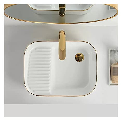 Vessel Vanidad Fregadero Fregadero de cerámica de porcelana blanca, lavabo rectangular for baño sobre encimera, fregadero de porcelana, recipiente for baño, lavabo de tocador, lavabo artístico con des