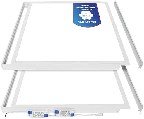 LECOM 2x LED Büroleuchte 62x62 Neutralweiß UGR19 25W Aufputz mit Rahmen | LED Deckenleuchte 25W mit Aufbaurahmen. Perfekt für Bürobeleuchtung, Besprechungsräume, Coworking-Spaces und Kanzleien.