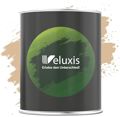 Veluxis Wandfarbe Beige Gold Creme Matt Innenfarbe – Deckkraft Klasse 1, VOC-frei, Ohne Grundierung, Tropfarm – Wohnzimmer & Schlafzimmer – 1L (Golden Beige)