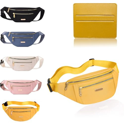 BAIYSFFG Bauchtasche, modische Hüfttasche, Uni, modisch, für Reisen, Bauchtasche mit 3 Reißverschlusstaschen, für Damen, Herren, Sport, Laufen, Wandern, Joggen, Schwarz, 28 x 7 x 13 cm (Gelb)