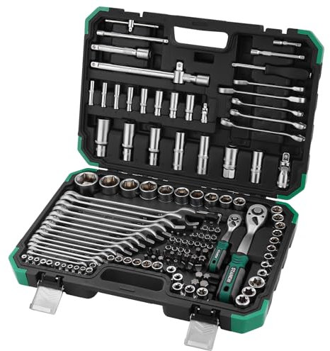 STANEW Set di chiavi a bussola Set di utensili da 131 pezzi, Cricchetto 1/4 e 1/2, chiavi a cricchetto doppie con estremità aperta, CR-V, Kit di Attrezzi Meccanici per Auto