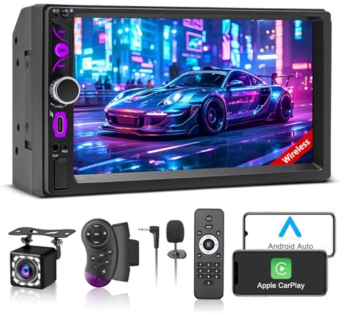 [Aggiornamento] A-pple CarPlay & Android Auto Autoradio 2 Din, ricevitore multimediale digitale da 7 pollici, doppia radio DIN con schermo, telecamera posteriore, mirror link, RDS/FM/AM/Phone GPS Navi