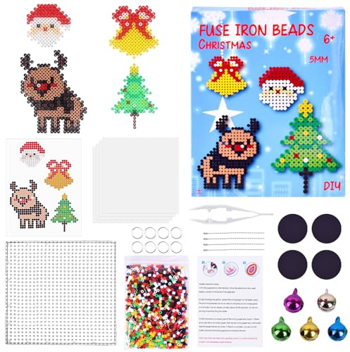 Set di 700 perline da stirare da 5 mm, con piastre da stirare, perline da stirare per Natale, carta da stiro, ciondoli e accessori per il fai da te, fai da te