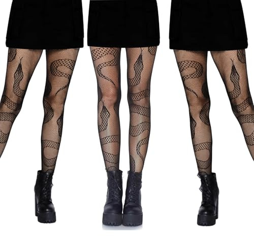 HcvGcm 3 Paar Netzstrumpfhose Schwarz, Strumpfhosen Damen Muster, Fischnetz Strumpfhose Für Goth Kleid, Cosplay Und Halloween, Elastische Netzstrümpfe Für Partys Und Musikfestivals
