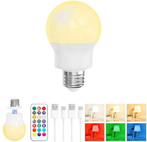 Bombilla LED Recargable Mando a Distancia, Base Magnética, 8W E27 1 Pack