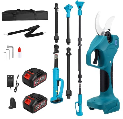 Haedswer Elektrische Gartenschere Akku 2 in 1 mit LCD Display mit 21V Akku 2x3,0Ah und 2,3m Verlängerungsstange, Schnittdurchmesser 40cm