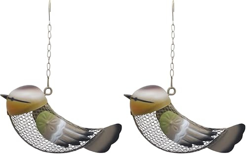 Dehner Natura Premium Futterstelle Mango, dekorative Futterstation für Wildvögel, Futterspender robust/langlebig, inkl. Aufhängevorrichtung, ca. 26.8 x 12 x 8.5 cm, Metall, gelb/grün/braun