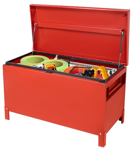 GarveeMore Aluminium Tool Box, 91 x 38 x 38 cm Underbody Truck Box with Lock and Keys, Heavy Duty Robust Trailer Storage Boxs with Side Handles, Waterproof Pickup Case for Truck, Van, Trailer - Red