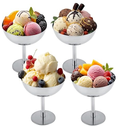 alouweekuky Lot de 4 Inox Coupe à Glace - 200ml Bol à Crème Glacée Coupelle Dessert en Acier Inoxydable Coupe à Crème de Yaourt Bols à Dessert Verre à Champagne pour Pouding aux Fruits Bonbons