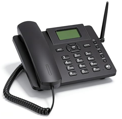 Sxhlseller Telefono da Tavolo Wireless GSM Dual SIM 2G Quad Band 850/900/1800/1900MHz, Telefono Fisso Cordless con Antenna Esterna, Radiosveglia, Batteria 1200mAh per Casa e Ufficio