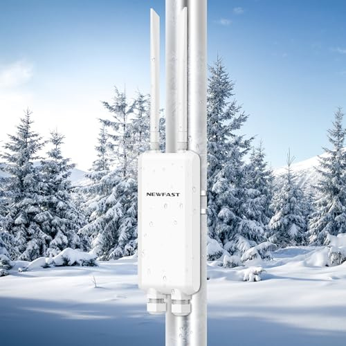 NEWFAST Ripetitore WiFi Esterno, 1200Mbps Access Point Esterno Dual Band 5GHz/2.4GHz Extender WiFi Potente con 48V PoE Power, 3*Gigabit Porta Ethernet, 2 * 5dBi Antenne, IP66, per Esterni